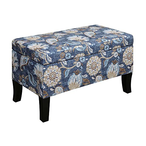 Convenience Concepts Designs4Comfort Winslow Storage Ottoman Bench 32" - Transitional Upholstered Footstool & Seat, for Living Room, Entryway, Hallway, & Bedroom, Indigo Flora Fabric - color: Indigo Flora Fabric
