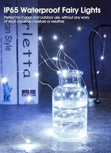Brightown 12 Pack Led Fairy Lights Battery Operated String Lights Waterproof Copper Wire, 7 Feet 20 Led Firefly Starry Moon Lights for Wedding Party Bedroom Patio Christmas (White) | 20 LED Bulbs, White Glow, Waterproof, Flexible Silver Wire, Lovely for D