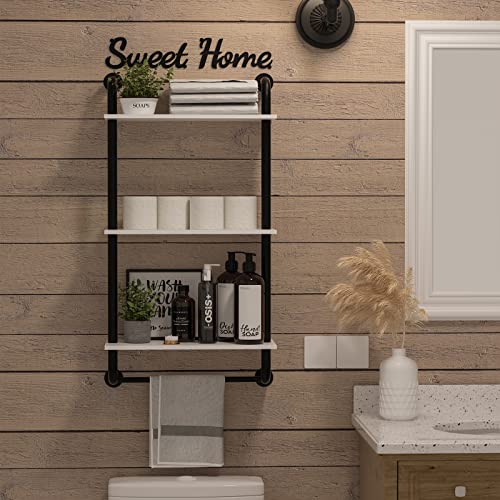 3 Tier Wall Shelves Over Toilet Rustic Industrial Floating Shelf - color: White, size: 3 tier