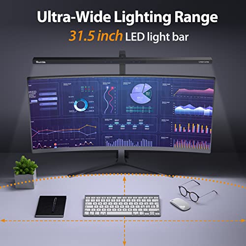 Quntis Eye-Care Architect LED Desk Lamp with Clamp for Home Office | 31.5" Wide Bright Desk Lights with Auto-Dimming, Dimmable Table Light, 2H Timer Task Lamp for Workbench Monitor Drawing Study
