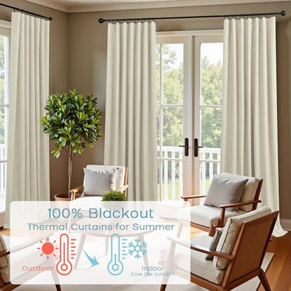 KOUFALL Bathroom Curtains Window,Short Natural Linen Blackout Curtains 45 Inches Long - color: Natural Linen/Tan Beige, size: 52"W x 45"L (Pack of 2)