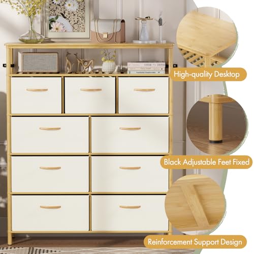 9 Drawer Fabric Dresser, Bamboo Fabric Drawer Dresser, Large Capacity Storage, for Bedroom and Living Room - size: 11.8"D x 39.6"W x 40.2"H (9 Drawers)