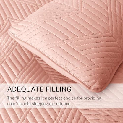 Exclusivo Mezcla Ultrasonic Twin Quilt Bedding Set, Blush Pink | Lightweight Bedspreads, Soft Microfiber, Modern Geometric Coverlet, All Season Bed Cover, 1 Quilt and 1 Pillow Sham - color: Blush Pink, size: Twin (68"x88")