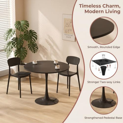 Small Round Dining Table 32" Tulip Table with Metal Pedestal, Black | Tulip Table with Metal Pedestal & Thick MDF Top, Mid Century Small Bistro Table for Kitchen & Living Room - color: Black-b, size: 31.5"D x 31.5"W x 29.1"H