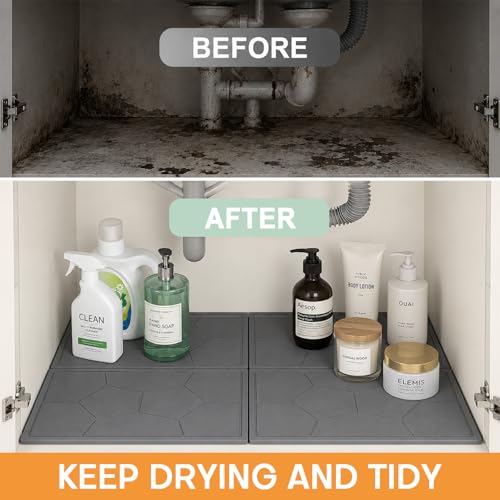 Stone Under Sink Mat,Quick Drying Diatomite Stone Kitchen Cabinet Protector Suitable for 34" x 22", Spliceable Design Super Absorbent Non-Slip Shelf Liner Pad for Bathroom Organizer and Storage