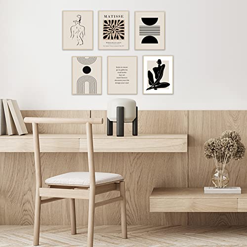 KBKBART Matisse Wall Art Prints, Abstract Matisse Wall Art Exhibition Posters, Black Beige Women Body Line Art Leaf Boho Art Prints, Living Room Wall Decor（8x10inch, Unframed | Canvas Prints Paintings Artwork, Black And White Neutral Abstract Boho Wall De