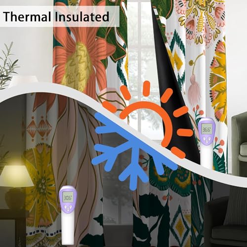 Tyrot Boho Floral 100% Blackout Curtains for Living Room 96 inch Long 2 Panels Mid Century Botanical Black Out Curtains for Bedroom Grommet Thermal Insulated Room Darkening Window Drapes,52Wx96L | Botanical, Thermal Insulated, Heat Blocking, Light Blockin