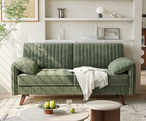 64.5" Loveseat Sofa, Chenille Loveseat Couch for Living Room, Green | 23.2" Deep Seat Love seat with Padded Arms, Comfy Modern Small Couches for Bedroom, Small Spaces, Dorms, Office, Apartment - color: Green