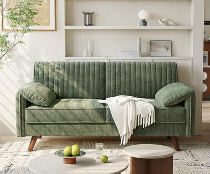 64.5" Loveseat Sofa, Chenille Loveseat Couch for Living Room, Green | 23.2" Deep Seat Love seat with Padded Arms, Comfy Modern Small Couches for Bedroom, Small Spaces, Dorms, Office, Apartment - color: Green