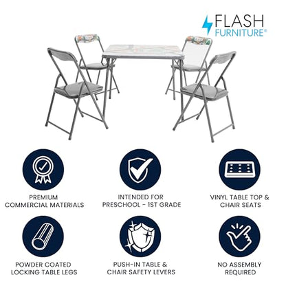 Flash Furniture Mindy Kids 5-Piece Folding Table and Chair Set, Printed | Daycare and Classroom, Children's Activity Table, Portable - color: Printed, size: 5 Piece Set