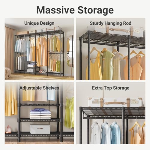 VIPEK V40 Heavy Duty Clothes Rack, Modular Closet System Clothing Rack | 76 inch Adjustable Open Clothing Storage System with 6 Shelves & 4 Hang Rods for Bedroom/Reach-in Closet, Black - color: Black, size: V40 Regular
