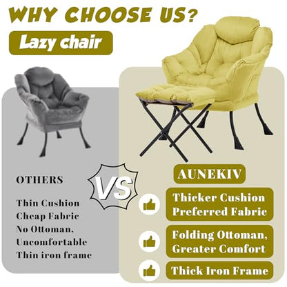 Lazy Chair with Ottoman, Comfy Reading Chair, Yellow | Cushioned Seat with Foldable Ottoman and Side Pocket, Lounge Chair for Bedroom, Living Room, Dorm and Small Spaces - color: Yellow