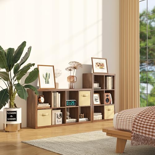 furtble Bookshelf with Storage Bins, 8-Cube Storage Organizer, Modern Wood Open Bookcase, Multifunctional Display Shelf for Living Room, Bedroom, Home Office, Classic Oak - color: Classic Oak, size: 8 cube