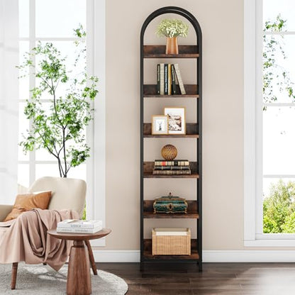 Tribesigns 78.7" Tall Bookcase, 6-Tier Slim Bookshelf, Narrow Book Shelf with Metal Frame, Industrial Bookcase for Living Room, Study, Bedroom, Rustic Brown - color: Rustic Brown