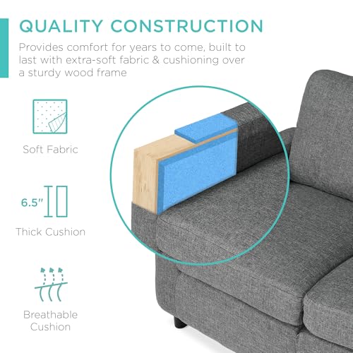 Best Choice Products Upholstered Sectional Sofa for Home, Apartment, Dorm, Bonus Room, Compact Spaces w/Chaise Lounge, 3-Seat, L-Shape Design, Reversible Ottoman Bench, 680lb Capacity - Gray - color: Linen - Gray