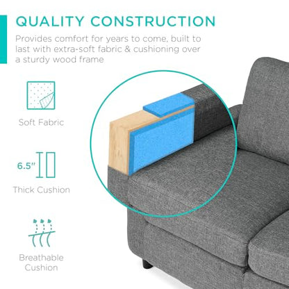 Best Choice Products Upholstered Sectional Sofa for Home, Apartment, Dorm, Bonus Room, Compact Spaces w/Chaise Lounge, 3-Seat, L-Shape Design, Reversible Ottoman Bench, 680lb Capacity - Gray - color: Linen - Gray