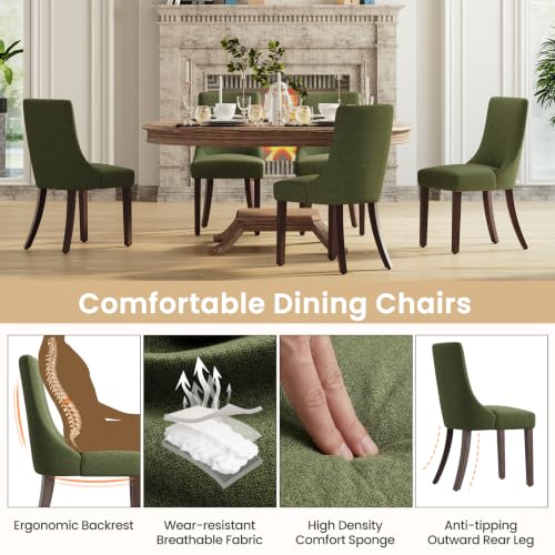 MALOL Wooden Dining Chairs Set of 6, Upholstered Kitchen & Dining Room Chairs with Solid Wood Legs Curved Backrest Farmhouse Accent Chair for Dining/Kitchen/Living Room, Green - color: Green, size: Set of 6