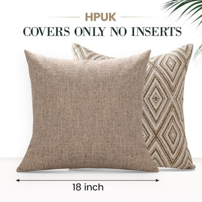 HPUK Throw Pillow Covers 18x18, Set of 4, Light Brown Couch Pillow Covers | Polyester fabric, patterned and solid designs, hidden zippers, machine washable, for sofas and beds, inserts not included - color: Light Brown, size: 18" x 18" (Pack of 4)
