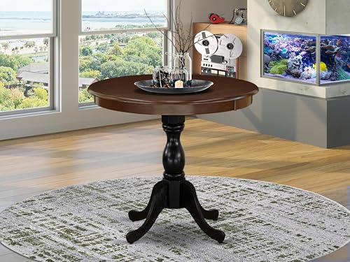 East West Furniture AMT-MBL-TP Antique Modern Dining Table - a Round Kitchen Table Top with Pedestal Base, 36x36 Inch, Multi-Color - color: Amt-mbl-tp
