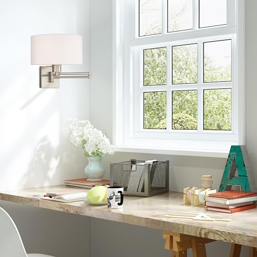 Livex Lighting 40036-91 1-Light Swing Arm Wall Light, Brushed Nickel | Off-White Fabric Shade - color: Brushed Nickel