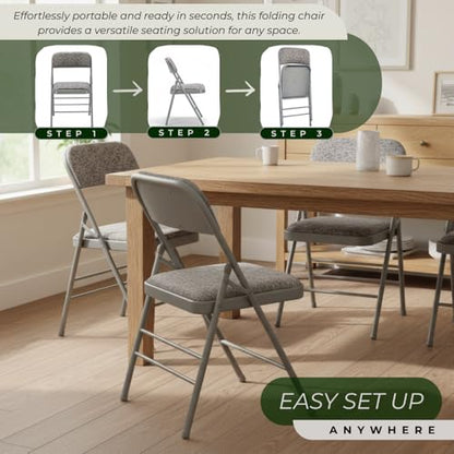 Pack of 2 (Fabric/Vinyl) Steel Frame Metal Foam Padded Folding Chairs (Black, Gray, White) (2-Pack - Fabric Gray) - color: 2-pack - Fabric Gray