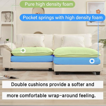 86" Modular Sectional Sofa, Comfy Deep Cloud Couch with Ottoman | L-Shaped Couches for Living Room, Modular Couch, Deep and Wide Seat, Chenille Sofa Sleeper with Throw Pillows, Beige White - color: Beige White, size: 86 Inch L