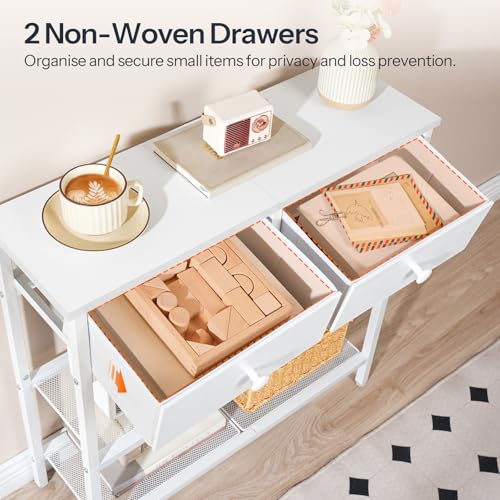 HOOBRO 29.5" Narrow Console Table with 2 Fabric Drawers, Sofa Table, Small Entryway Table with 3-Tier Storage Shelves, Behind Couch Table, for Living Room, Hallway, White WW72XG01G1 - color: White