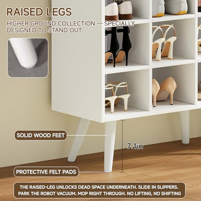 5 Tiers Shoe Cubby with Legs, Stackable Wood Shoe Rack Organizer with 9-Cube and 2 Storage Shelves, Holds 10-15 Pairs, Freestanding Shoe Rack for Closet, Entryway, Apartment, White - color: White