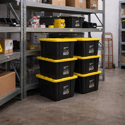 Heavy Duty Stackable Storage Container with Lid, 27 Gallon, 6-Pack | Weather-Resistant Organization Tote with Snap-Tight Lid, for Garage, Basement, Attic, Shed, Closet & Moving - size: 6 Pcs