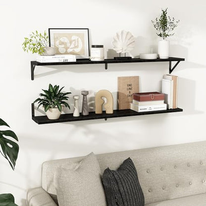 Dreamland Wall Mounted Floating Shelves Set of 2, 48x8, Black | Engineered Wood, Visible Bracket, Large Storage, Hold Up to 70lbs, Living Room, Bathroom, Bedroom, Kitchen - color: Black, size: 48"W x 8"D