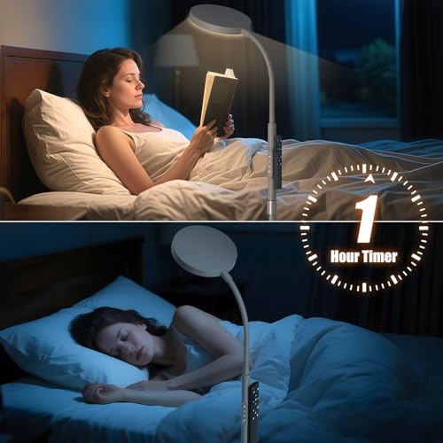 PACOVY 플로어 램프, 거실 침실용 높이 조절 가능한 플로어 램프, 120 LED 매우 밝은 스탠딩 램프 리모컨 조도 조절 가능한 구즈넥 톨 스탠드 독서 램프, 사무실 공예용, 매트 그레이 - color: 회색.
