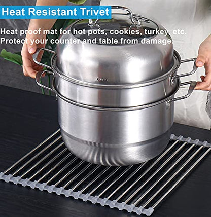 Seropy Roll Up Dish Drying Rack Over The Sink for RV Sink 17.5x15.7 in Kitchen Drying Rack Folding Dish Drainer Mat Rolling Dish Rack Foldable Rack Stainless Steel Wide Kitchen Dry Rack - color: Gray, size: 17.5 x 15.7 in