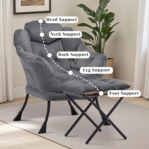 Lazy Chair with Ottoman, Comfy Reading Chair, Darkgrey | Cushioned Seat with Foldable Ottoman and Side Pocket, Lounge Chair for Bedroom, Living Room, Dorm and Small Spaces - color: Darkgrey
