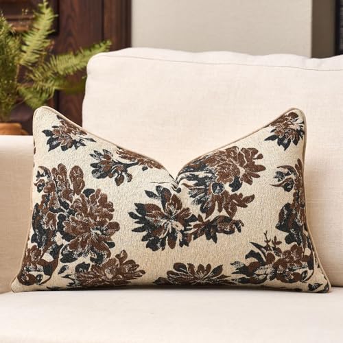 Beige Brown Floral Lumbar Throw Pillow Cover 12x20 Fall Vintage Flower Pillow Cover Farmhouse Cushion Cover Pillowcase Home Decor for Couch Sofa Bedroom Living Room - color: F-beige and Brown, size: 20" x 12" (Pack of 1)