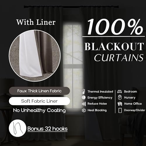 63 Inch Length Dark Chocolate Brown Linen Blackout Curtains for Bedroom, Thermal Insulated Black Out Back Tab Rod Pocket Drapes 63 Inches Long 2 Panels Set - color: Dark Brown, size: 50"W x 63"L (Pack of 2)