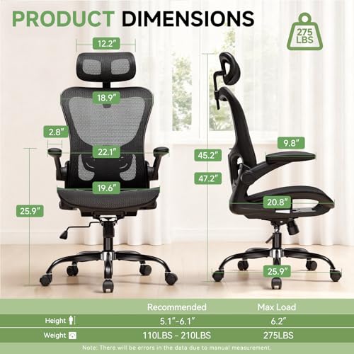GTPLAYER Office Chair, Home Ergonomic Desk Chair with High Back Mesh, Mesh Office Computer Desk Chairs with Adjustable Lumbar Support, Rolling Work Swivel Task Chairs with 3D Armrests and Headrest - color: Black White