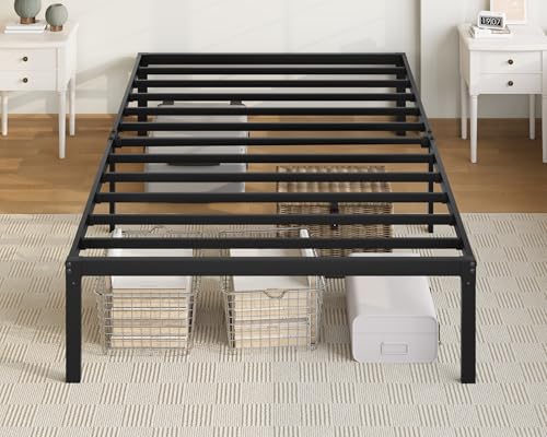 Allewie Twin XL Bed Frame, 14 inch Metal Platform Beds with Storage Space, No Box Spring Needed and Easy Assembly, Black - color: Black, size: Twin XL