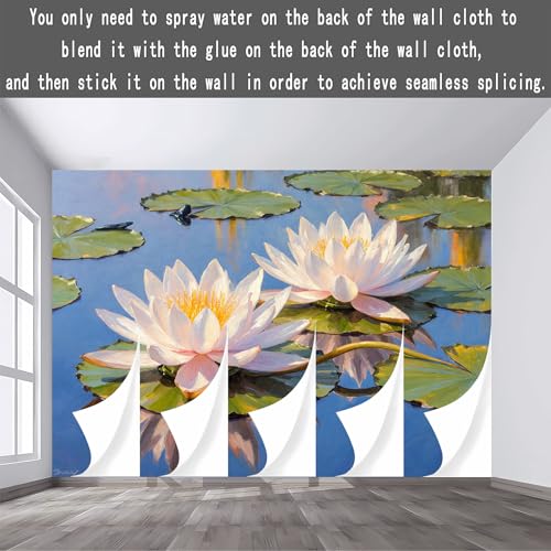 Custom Wall Mural Wallpaper White Water Lilies and Lily Pads Removable SelfAdhesive Large Photo for Living Room，Bedroom，Office