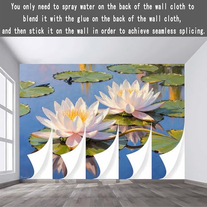 Custom Wall Mural Wallpaper White Water Lilies and Lily Pads Removable SelfAdhesive Large Photo for Living Room，Bedroom，Office