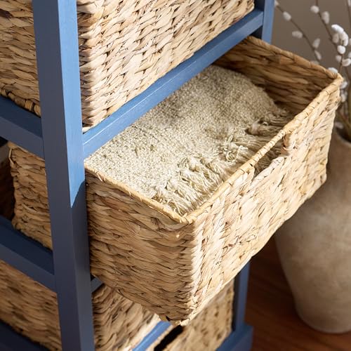 SAFAVIEH Furniture - Vedette 5-Basket Storage Tower - Blue - Solid Wood - Coastal Basket Tower Design - Ideal for Entryway, Living Room, 17.5" W x 13.5" D x 46" H - Fully Assembled (AMH5739H) - color: Blue