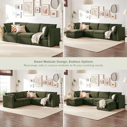mopio Oversized Modular Sectional Sofa with Fully Removable Covers and Storage, Convertible U, L-Shaped and Sleeper Sectional, Modern Couches with Ottoman Chaise (Olive Green Velvet, 3 Seater) - color: [Gen 2] Olive Green Velvet, size: 3 Seater