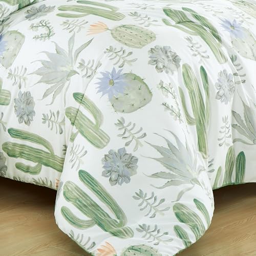 Chezmoi Collection Cereus 2-Piece Southwestern Serene Desert Comforter Set - Green Blue Cactus Succulent Plant Printed Washed Microfiber Bedding, Twin - color: Green Cactus Succulent, size: Twin