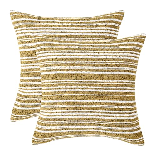 Chenille Striped Throw Pillow Covers 18x18, Set of 2, Yellow | Soft Textured Decorative Cushion Covers for Couch, Sofa and Bed, Warm Yellow Farmhouse, Boho and Modern Home Decor - color: Yellow