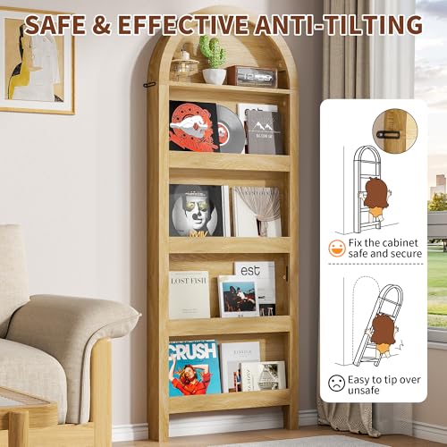 Narrow Tall Wall Mounted Bookshelf for Living Room Bedroom (Light Wood) - color: Light Wood