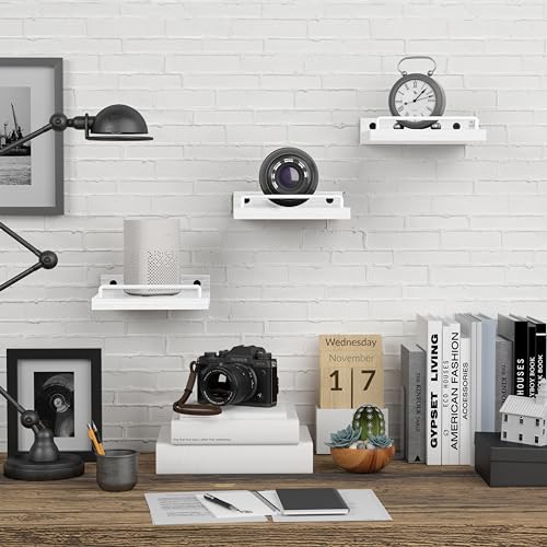 RYOFOBETTO Small Floating Shelf, 6 X 6 Inches Farmhouse Wall Shelves for Living Room, Bedroom, Picture Frames, Plants, Kitchen, Set of 3 (White) - color: White, size: 6"