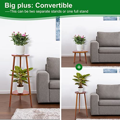 Eocogup Plant Stand Indoor Tall,2 Tier Convertible Wooden Flower Stand,Planter Stand,Multi-purpose Plant Shelf Indoor for Living Room Balcony Garden Patio Office,Walnut | Multi-purpose planter stand for living room, balcony, patio & office, solid flower s