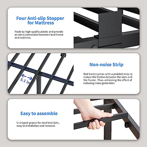 ROIL 16 Inch Twin Bed Frame with Rounded Corner & 4 Mattress Baffles | Easy Assembly, Noise Free, 3500LBS Load Capacity,No Box Spring Needed, 14.4" Storage Space, Headboard Hole, Heavy Duty Steel - size: Twin, style: 16 Inch