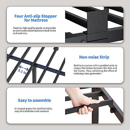 ROIL 16 Inch Twin Bed Frame with Rounded Corner & 4 Mattress Baffles | Easy Assembly, Noise Free, 3500LBS Load Capacity,No Box Spring Needed, 14.4" Storage Space, Headboard Hole, Heavy Duty Steel - size: Twin, style: 16 Inch