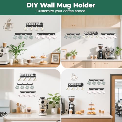 EsLuker.ly Mug Holder Rack Coffee Cup Hanger Wall Mount, 3 Pack Black | Metal Wall Cup Shelf Organizer Stand with 12 Hooks, Fits Most Mugs Display for Home Kitchen, Space-Saving Coffee Bar Enhancer - style: Upgrade 12 Hooks