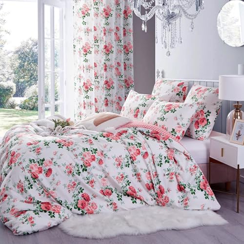 LifeTB Rose Flower Duvet Cover Full Size Pink Floral Plaid Grid Duvet Cover 100% Microfiber Flower Botanical Comforter Cover Vintage Style Cottagecore Bedding Set Girls Floral Comforter Cover Full - color: A2# Rose Flower, size: Full (80"x90")